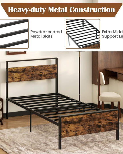 Cadres de lit plateforme en métal Giantex (taille double/complète/King/Queen) avec tête et pied de lit en bois