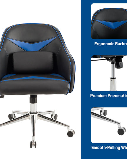 Giantex PU Leather Gaming Chair, Adjustable Height Mid-back Armchair w/ Massage Lumbar Pillow