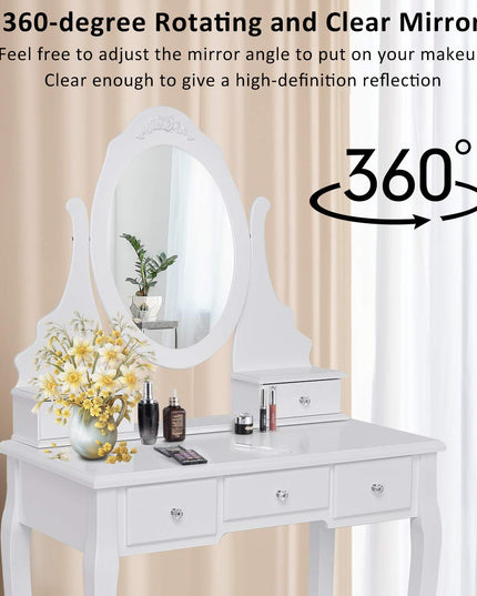 Giantex Makeup Dressing Table Large Storage with 5 Drawers