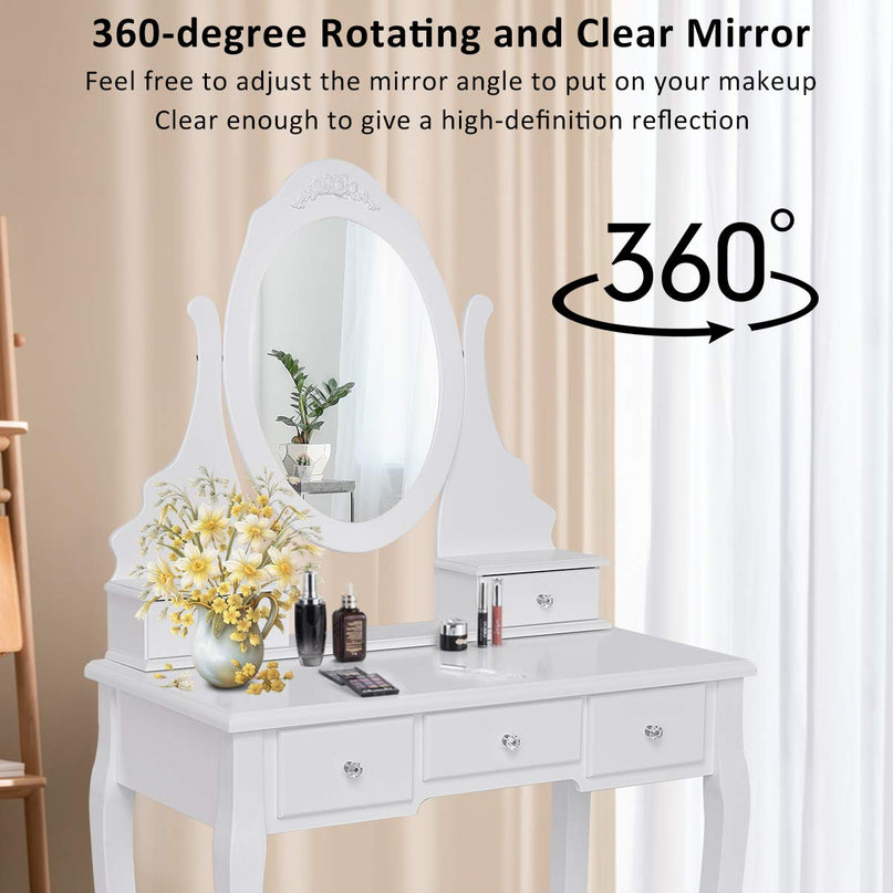 Giantex Makeup Dressing Table Large Storage with 5 Drawers