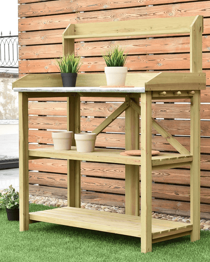 Giantex Outdoor Garden Wooden Potting Work Bench Station Planting Workbench (Light Cyan) - Giantexus