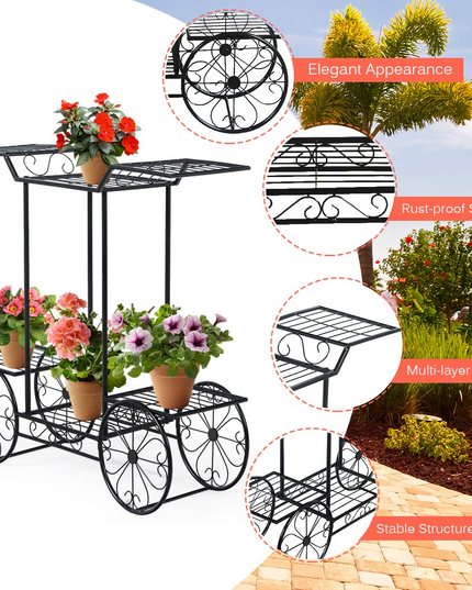 Giantex Garden Cart Metal Plant Stand with 4 Decorative Wheels