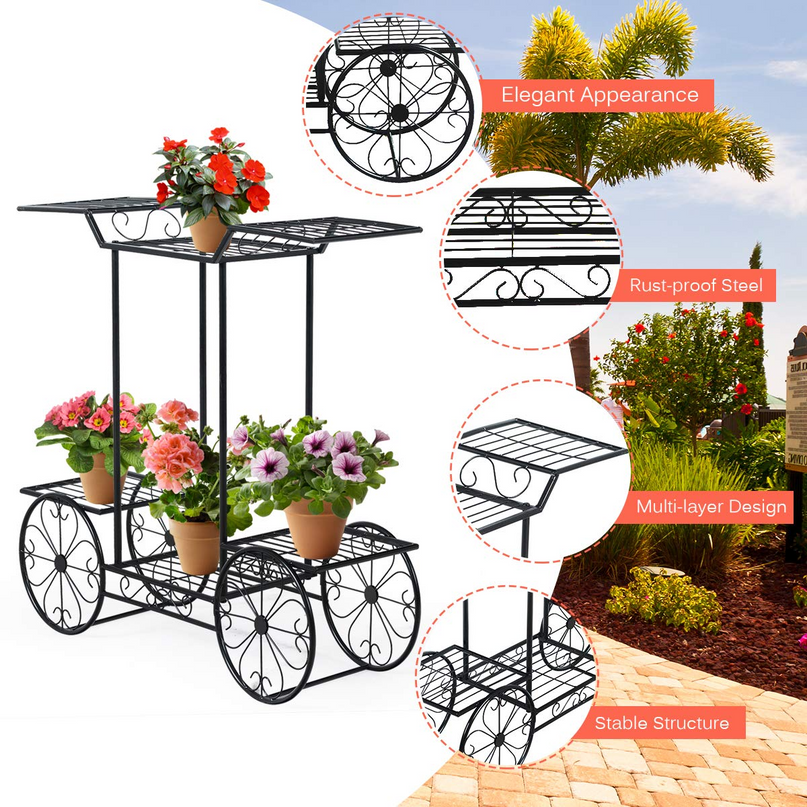 Giantex Garden Cart Metal Plant Stand with 4 Decorative Wheels