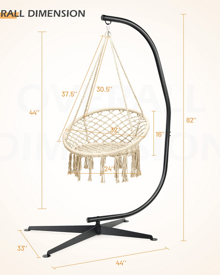 Giantex Hammock Chair with Stand, Solid Steel Heavy Duty C Stand with Macrame Hanging Chair