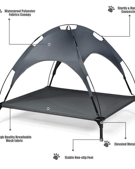 Giantex Elevated Dog Bed with Removable Canopy, Portable Raised Pet Cot Cooling Dog Bed for Camping Beach Lawn