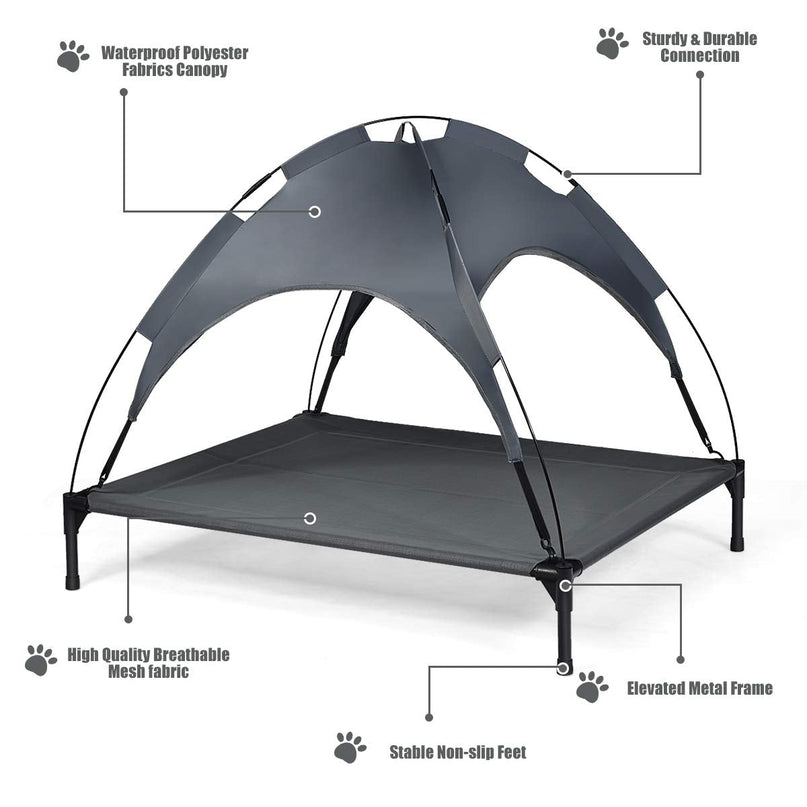 Giantex Elevated Dog Bed with Removable Canopy, Portable Raised Pet Cot Cooling Dog Bed for Camping Beach Lawn