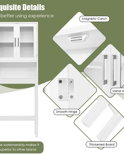 Giantex Over The Toilet Storage Cabinet W/Tempered Glass Doors, 3-Position Adjustable Shelf