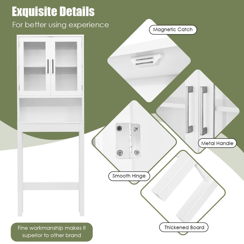 Giantex Over The Toilet Storage Cabinet W/Tempered Glass Doors, 3-Position Adjustable Shelf