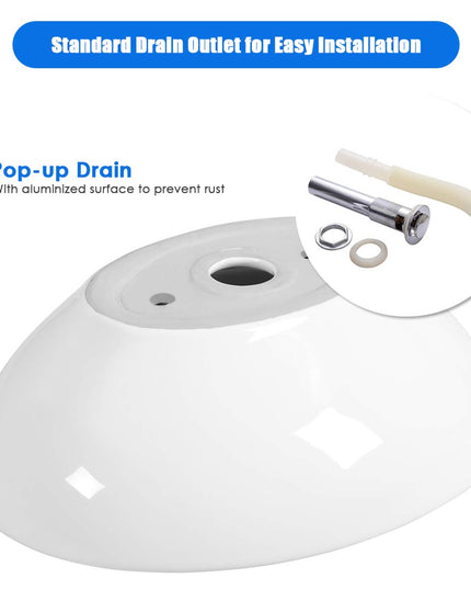 Giantex Vessel Sink 16x13 Inch Basin Porcelain W/Pop Up Drain Oval Bathroom Ceramic Sink Bowl