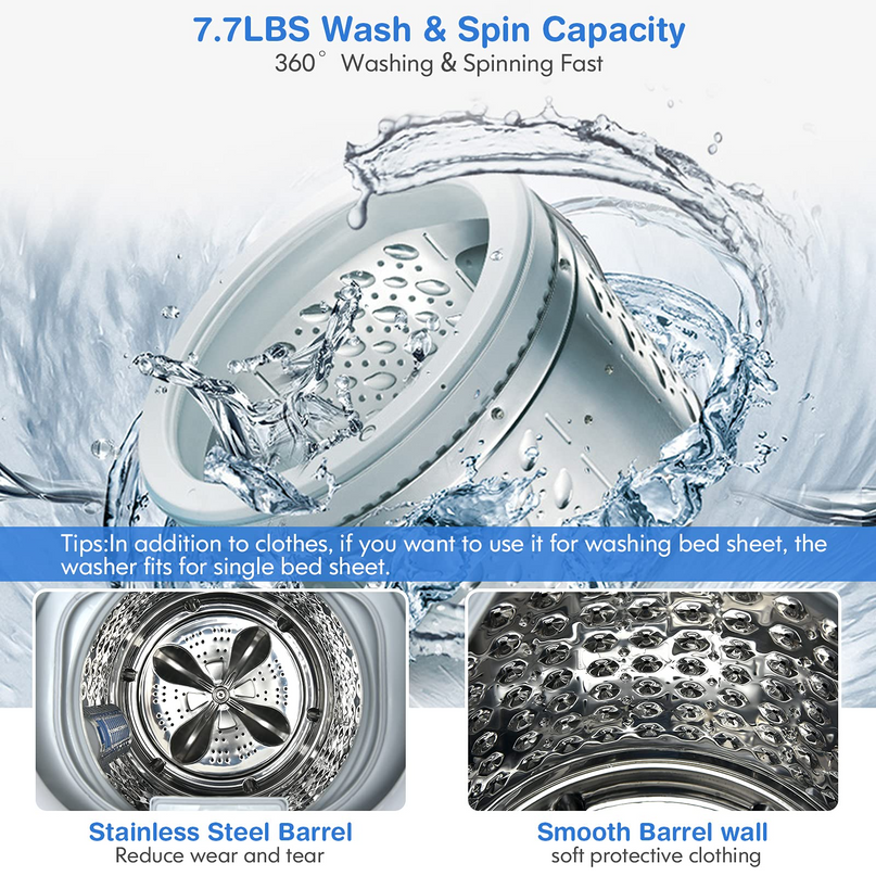 Full Automatic Washing Machine, 2 In 1 Laundry Washer for Apartment