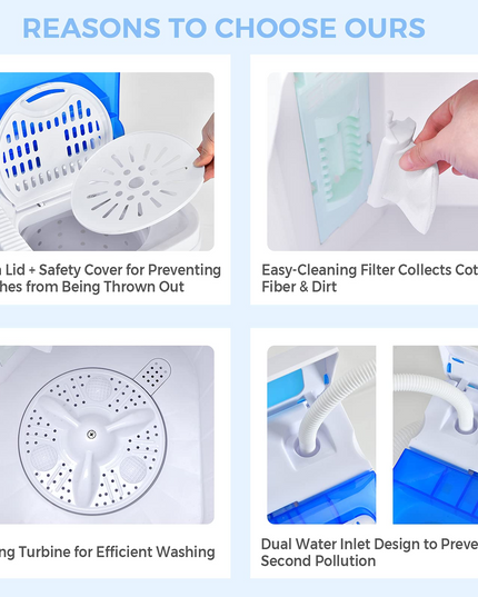 Semi-Automatic Wash and Spin Cycle for Apartment Dorm Camping RV (blue)