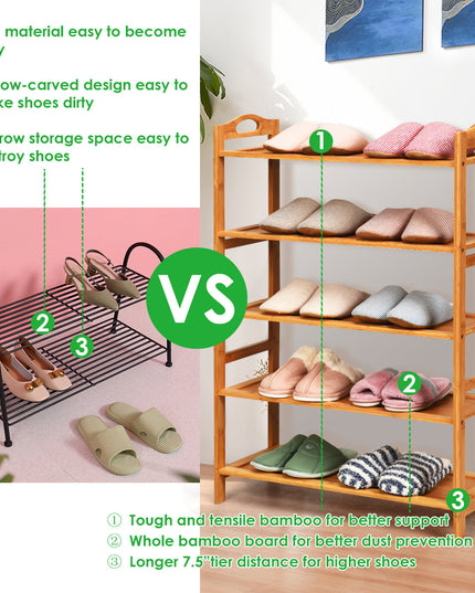 Bamboo Shoe Rack 5 Tier, Freestanding Shoe Rack - Giantexus