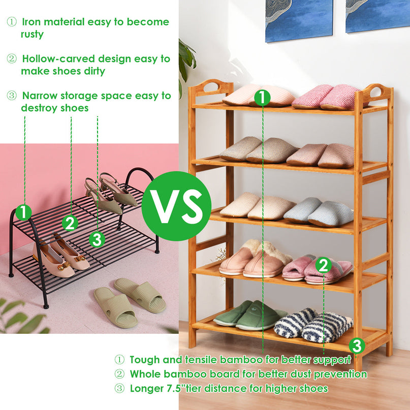 Bamboo Shoe Rack 5 Tier, Freestanding Shoe Rack - Giantexus