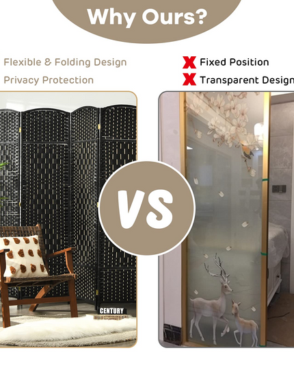 Giantex 6 Panel 6 Ft Tall Room Divider, Freestanding Wood Partition Room Dividers (Black/Brown) - Giantexus