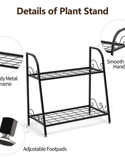 Giantex 2 Tier Metal Plant Stand, Indoor Outdoor Plant Shelf, Flower Rack Display Shelf