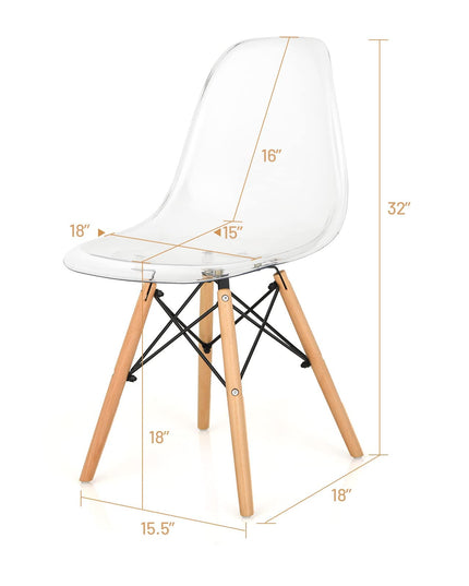 Giantex Set of 4 Dining Chairs, Clear Dining Side Chairs w/Beech Wood Legs