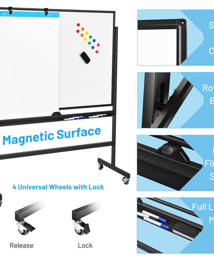 Double-Sided Magnetic Dry Erase Mobile Whiteboard - Giantex