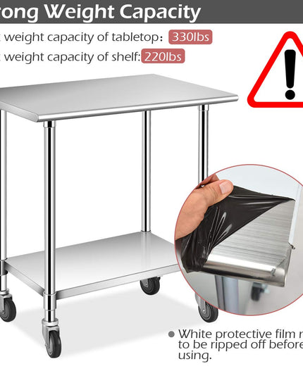 Giantex 48 x 30 Inches Stainless Steel Table w/ 4 Caster Wheels