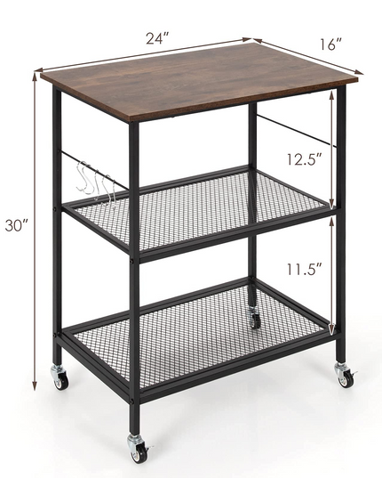 Giantex 3 Tier Kitchen Bake's Rack, Rolling Microwave Cart, Industrial Bar Service Cart