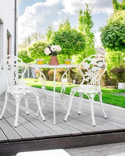 Giantex 3 Piece Bistro Set, Cast Aluminum Porch Furniture, Outdoor Patio Dining Table and Chairs with Umbrella Hole