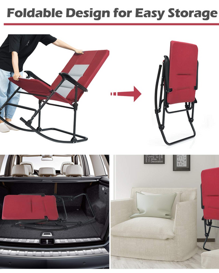Giantex Camping Rocking Chair Fold-able Oversized with Padded Armrest and Seat