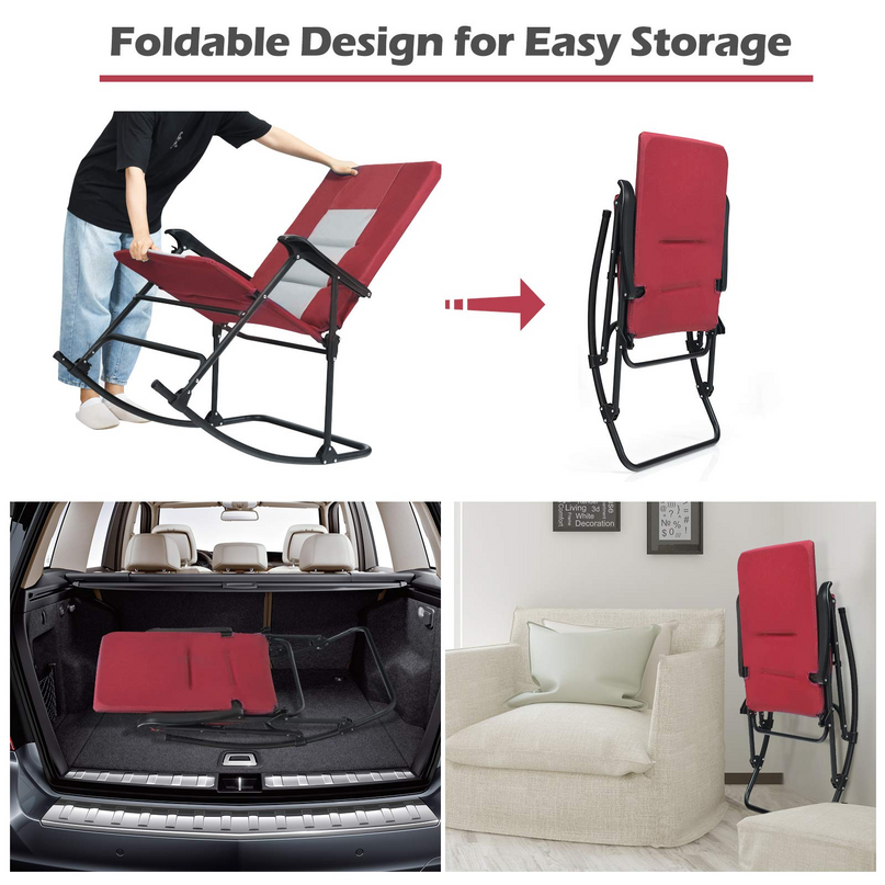Giantex Camping Rocking Chair Fold-able Oversized with Padded Armrest and Seat