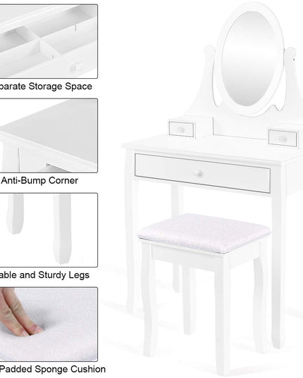 Giantex Vanity Set with Oval Mirror and Cushioned Stool