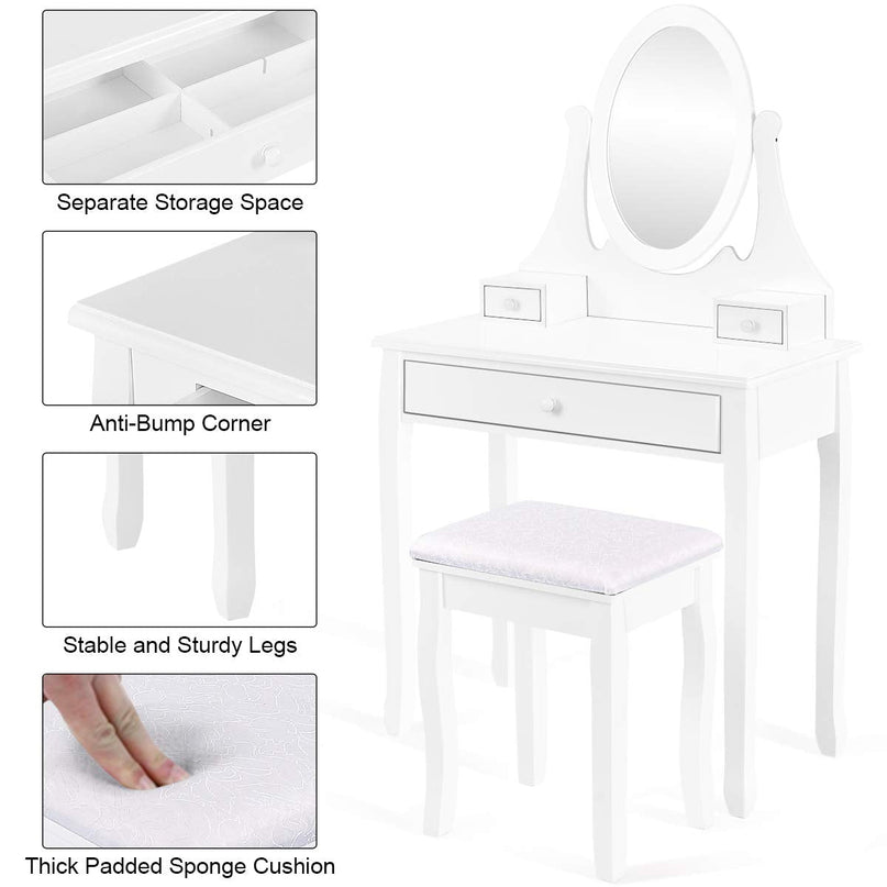 Giantex Vanity Set with Oval Mirror and Cushioned Stool