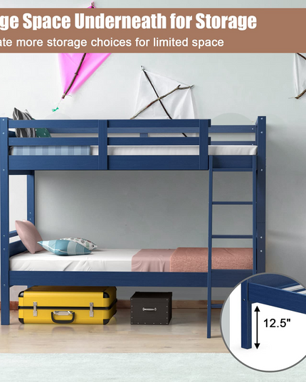 Giantex Twin Over Twin Bunk Bed, Solid Wood Twin Bunk Bed Convertible Into Two Individual Beds