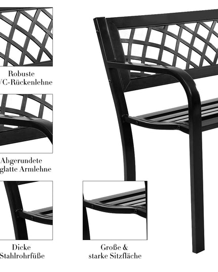Giantex Patio Garden Bench Loveseats Park Yard Furniture Decor Cast Iron Frame Black (Black Steel W/ PVC Mesh Pattern)