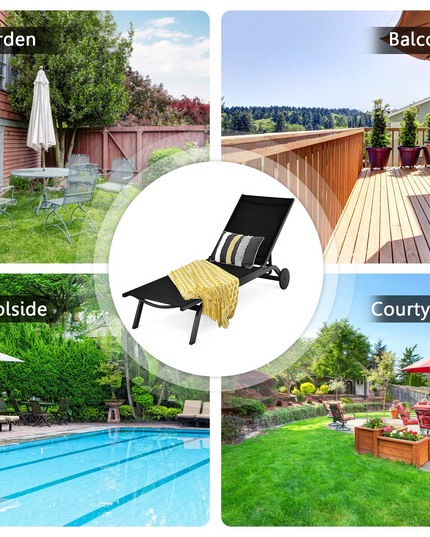 Giantex Lounge Chairs for Outside Patio Chaise Lounges Aluminum Recliner W/Adjustable 6 Backrest Positions and Wheels