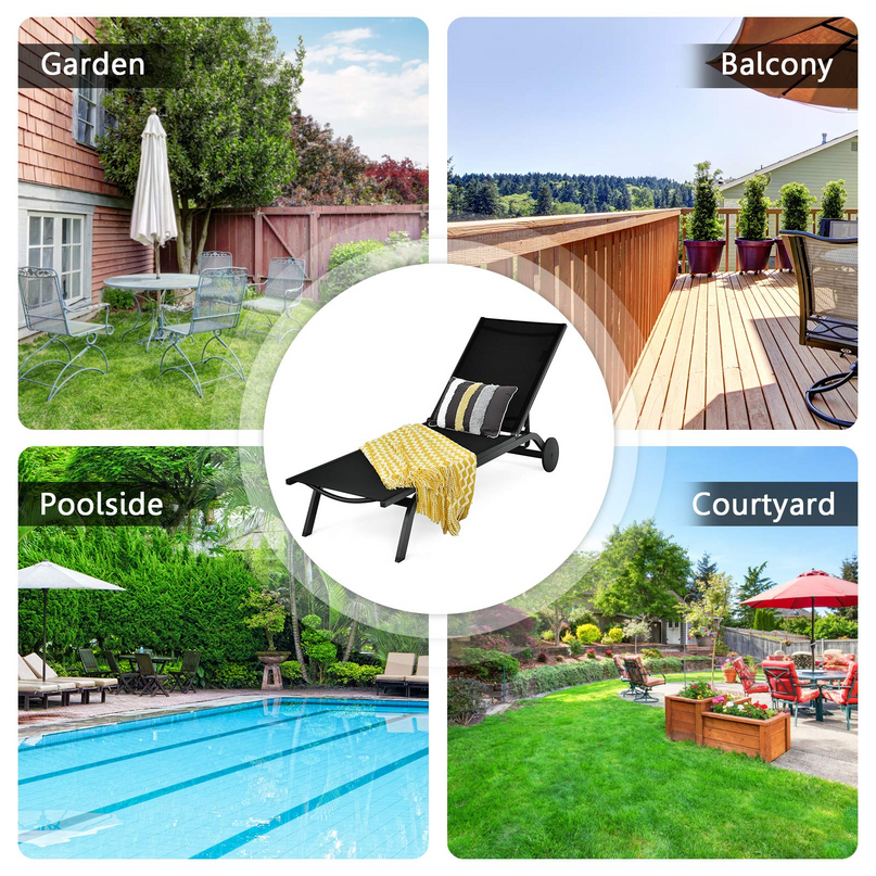 Giantex Lounge Chairs for Outside Patio Chaise Lounges Aluminum Recliner W/Adjustable 6 Backrest Positions and Wheels
