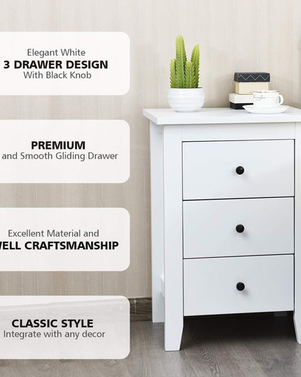 Giantex Nightstand W/ 3 Drawers Large Storage Space, Solid Structure and Stable Frame (1)