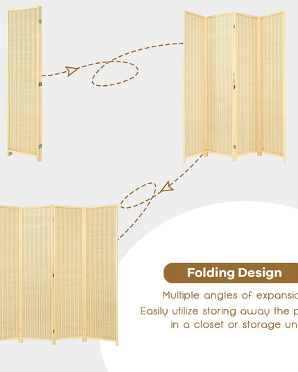 Giantex 4 Panel 6 Ft Tall Bamboo Room Divider, Folding Privacy Screen, Natural - Giantexus