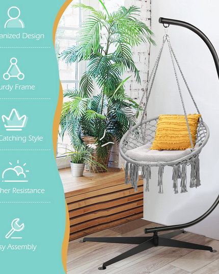 Giantex Hammock Chair with Stand, Solid Steel Heavy Duty C Stand with Macrame Hanging Chair