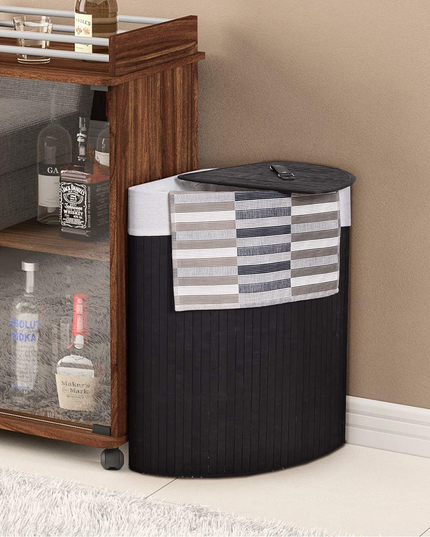 Giantex Corner Laundry Hamper with Lid, Bamboo Laundry Basket with Removable Liner and Handle