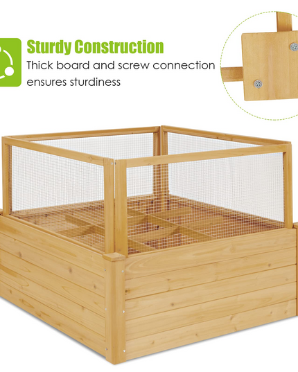 Wood Garden Bed with Critter Guard Fence (42" LX42 WX32.5 H)