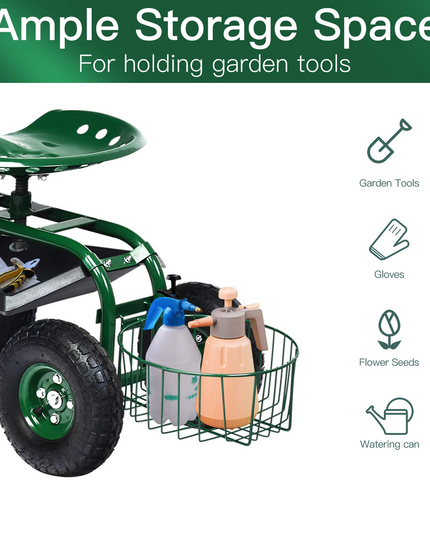 4-Wheel Garden Workseat with Storage Basket - Giantex