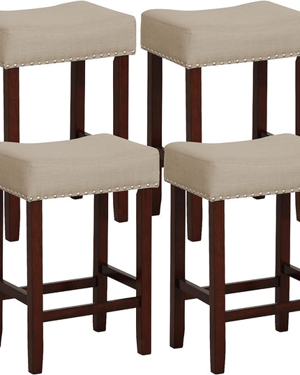 Giantex 29.5" Bar Height Bar Stools Set of 4 - Backless Saddle Barstools with Nailhead Linen Foam Seat