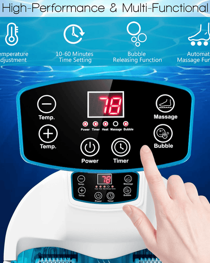 Giantex Foot Spa Bath Massager with Heat Bubbles, 6 Motorized Massage Rollers, Fast Heating, Red Light, Adjustable Temperature & Time (Blue/White) - Giantexus