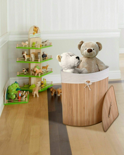 Giantex Corner Laundry Hamper with Lid, Bamboo Laundry Basket with Removable Liner and Handle