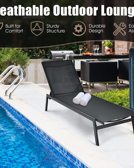 Giantex Chaise Lounge Chair Patio Chaise Lounger with 6-Postion Adjustable Backrest and Breathable Fabric
