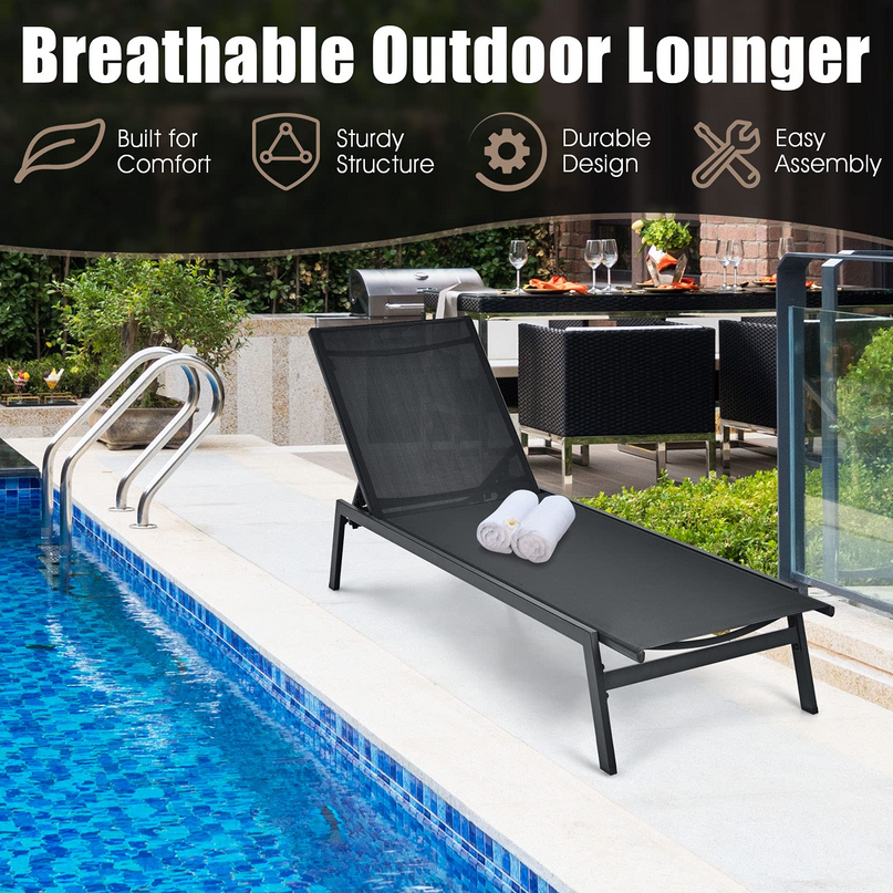 Giantex Chaise Lounge Chair Patio Chaise Lounger with 6-Postion Adjustable Backrest and Breathable Fabric