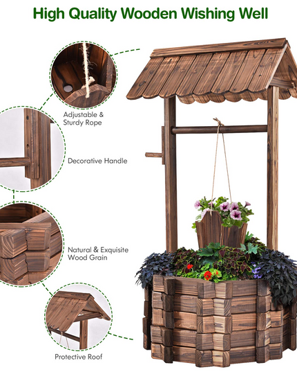 Giantex Outdoor Wooden Wishing Well with Hanging Bucket