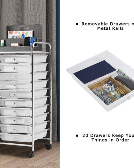 Giantex Storage Drawer Carts, 20-Drawer Organizer, Utility Cart on Wheels