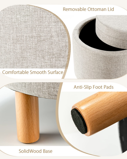 Giantex Round Storage Ottoman with Tray, Accent Storage Footstool w/ Soft Padding