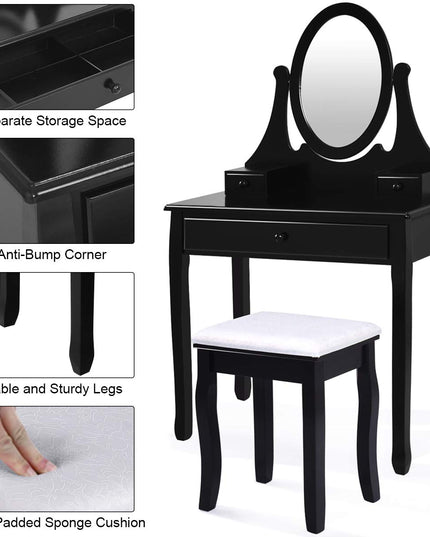 Giantex Vanity Set with Oval Mirror and Cushioned Stool