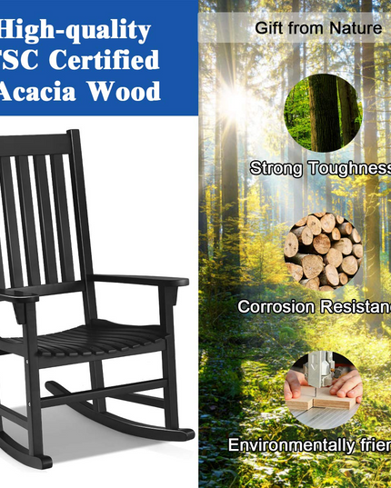 Giantex Rocking Chair Acacia Wood Frame Outdoor& Indoor