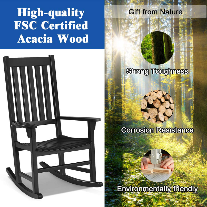 Giantex Rocking Chair Acacia Wood Frame Outdoor& Indoor