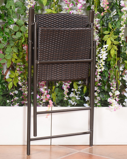 Giantex Folding Wicker Rattan Bar Chairs Tall Stool with Back Steel Frame